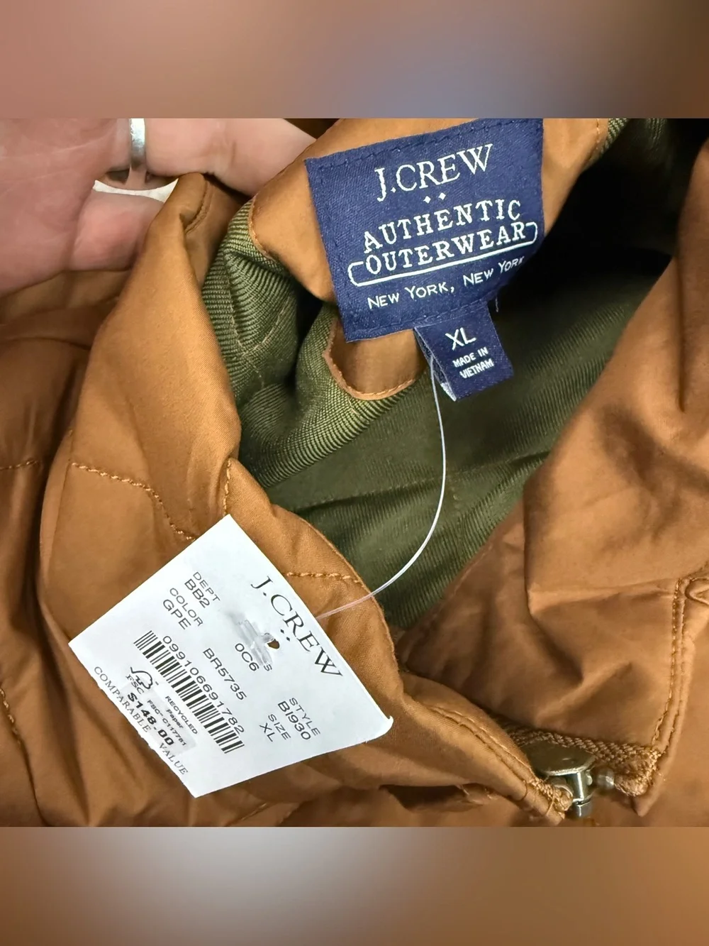 J Crew Quilted Tan Walker Vest